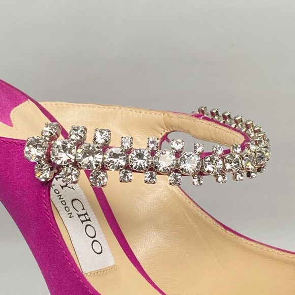 Jimmy Choo Bing 100 Satin Mules With Crystal Strap size 37 - Picture 7 of 13